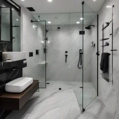 Modern bathroom with newly installed plumbing fixtures in Al Karama, Abu Dhabi