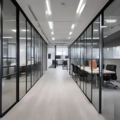 Elegant office partitioning with aluminium and glass for a sleek, modern look in Al Raha Beach